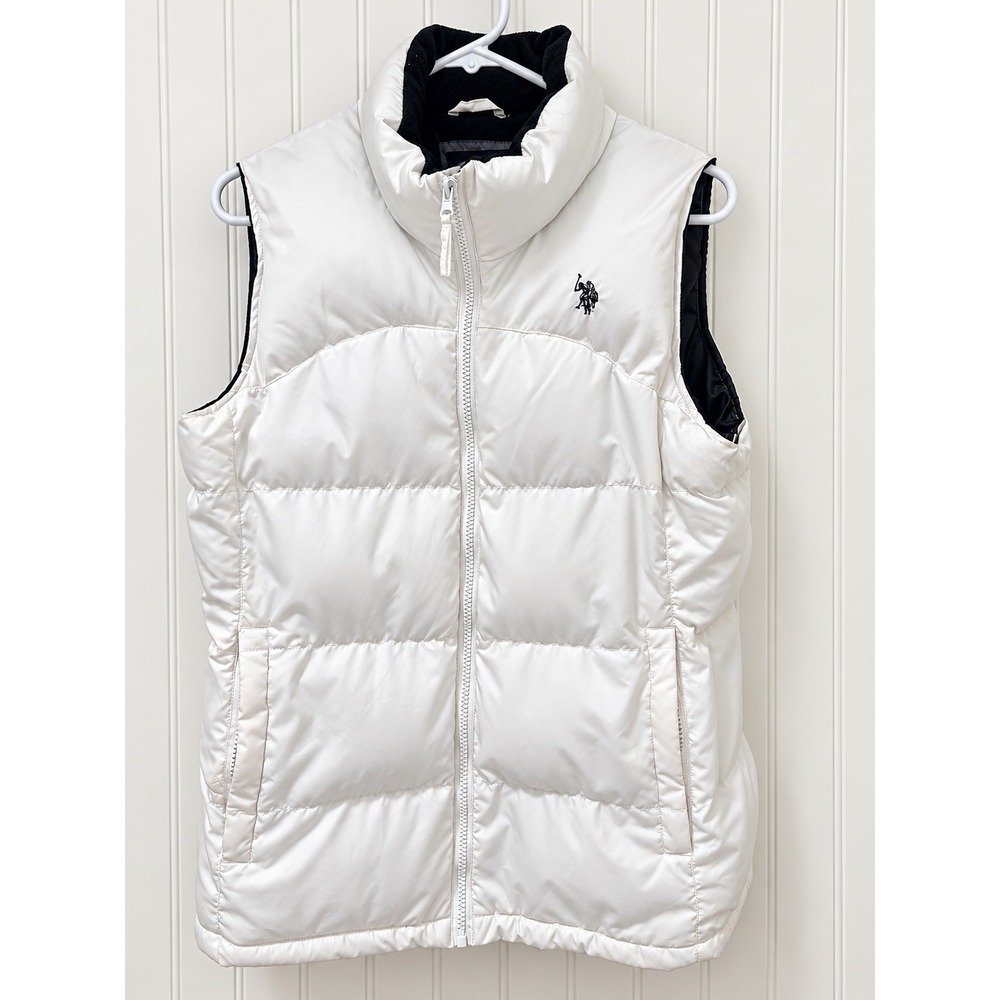 U.S. Polo Assn. Women's White Puffer Vest Quilted Full Zip High Collar